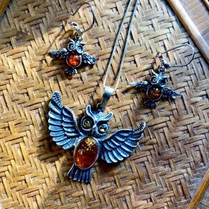 Owl pendant and earrings
